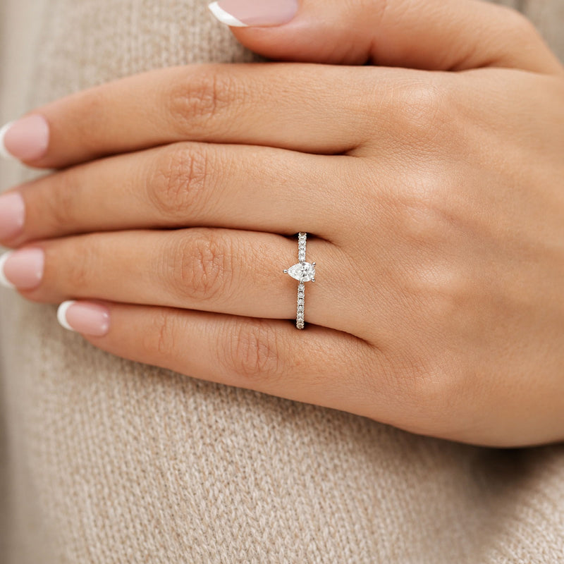 Platinum GIA Certificated Single Stone 0.30ct Pear Cut Diamond Ring With 0.18ct  Diamond Set Shoulders