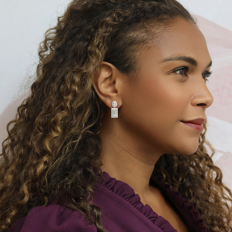 Berry's 18ct White Gold GIA Certificated Mixed Cut Diamond Halo Cluster Drop Earrings - Berry's Jewellers