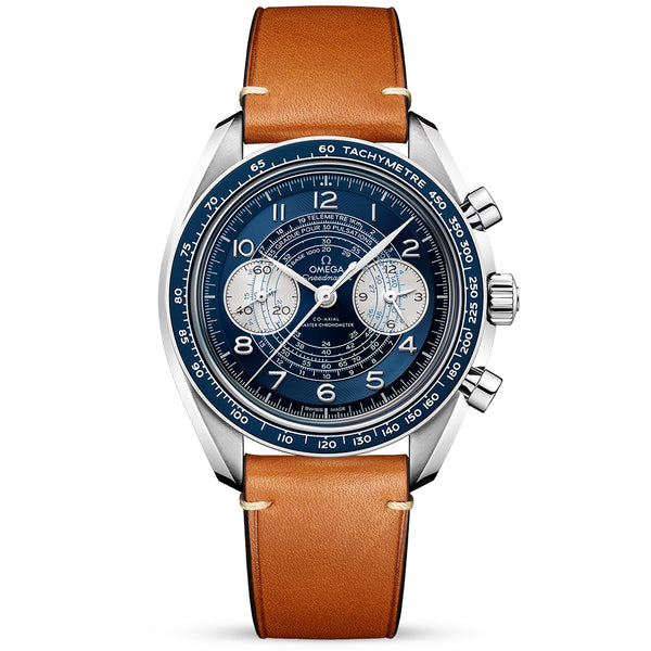 OMEGA Speedmaster Chronoscope 43mm Blue Dial Mens Leather Strap Watch - Berry's Jewellers