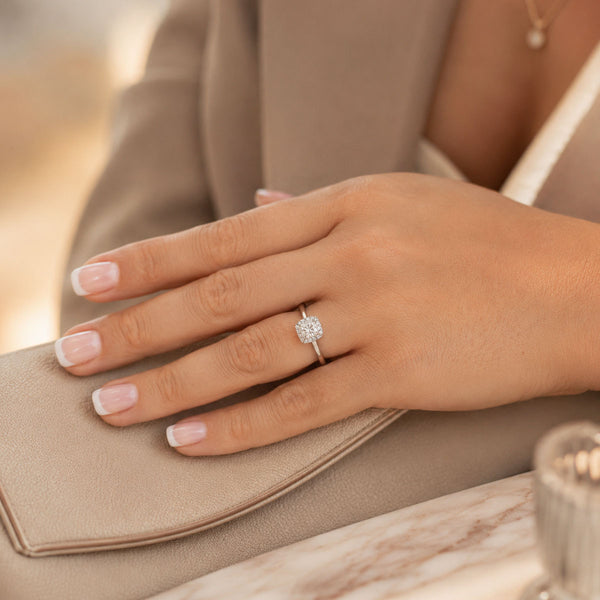 Platinum GIA Certificated Cushion Cut Diamond Halo Ring