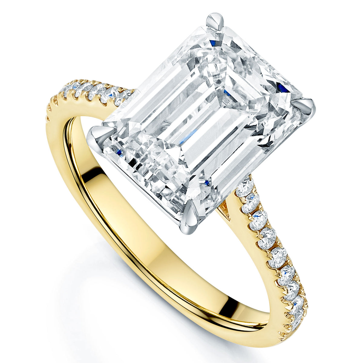 Berry's 18ct Yellow Gold GIA Certified Emerald Cut Diamond Ring With Diamond Set Shoulders - Berry's Jewellers