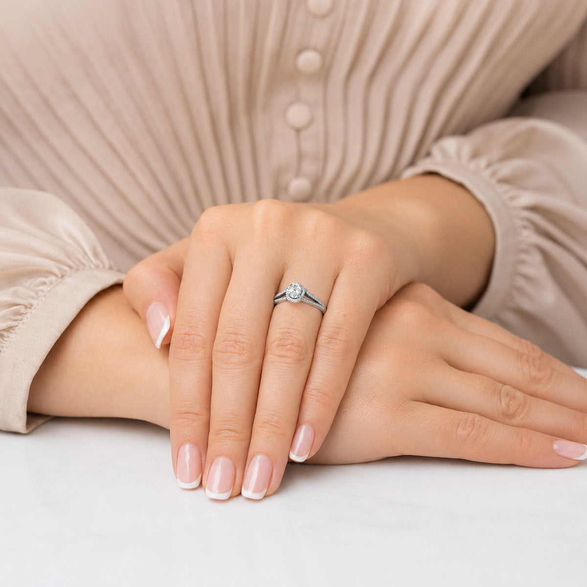 Platinum GIA Certificated Oval Cut Diamond Halo Ring With Split Diamond Set Shoulders