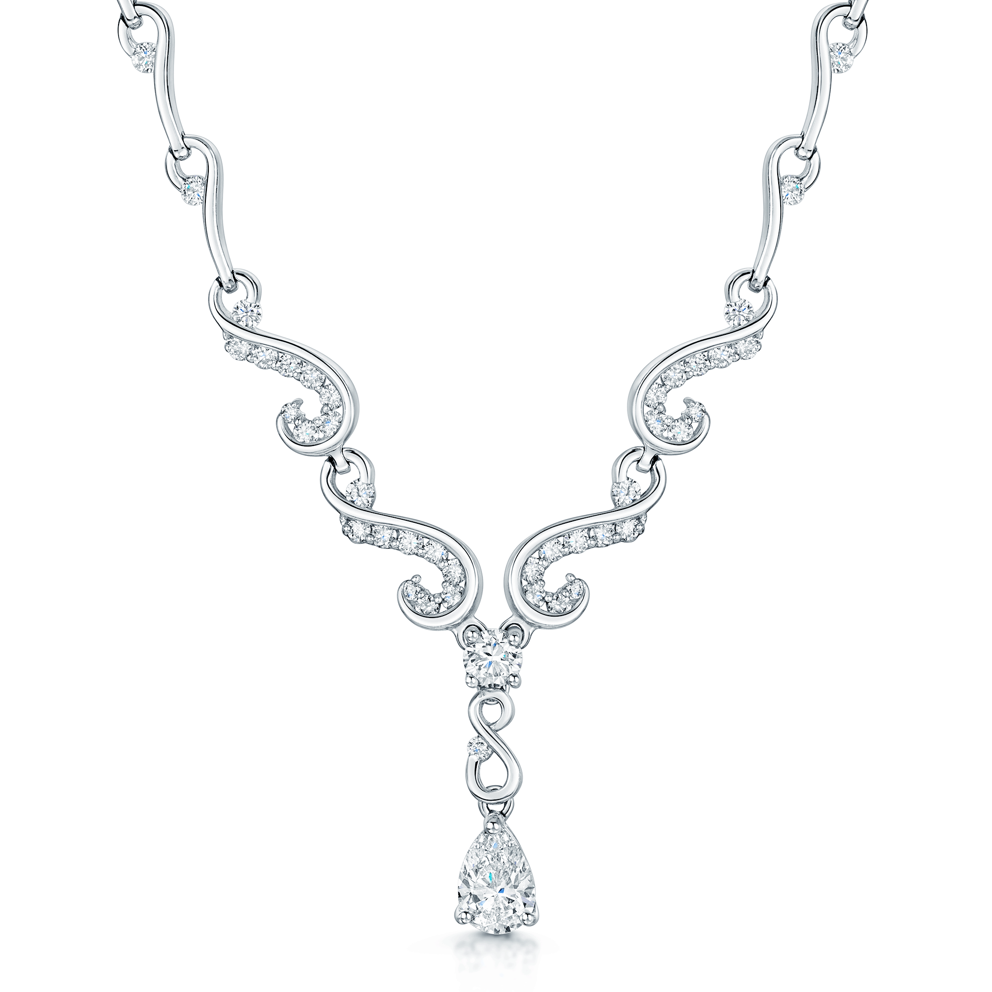 18ct White Gold Diamond Set Fancy Collarette Style Drop Necklace