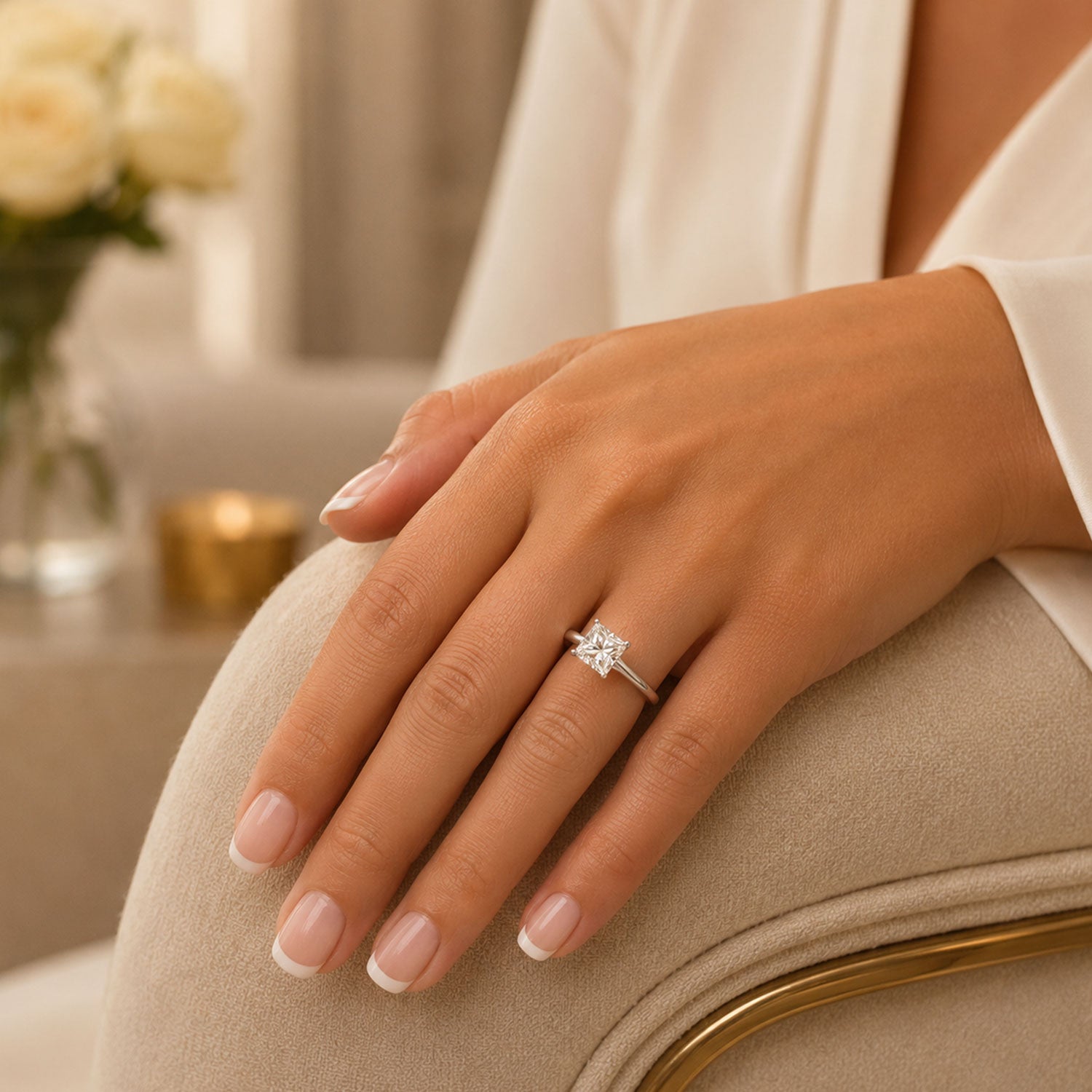 Platinum Princess Cut Diamond Four Claw Solitaire Ring