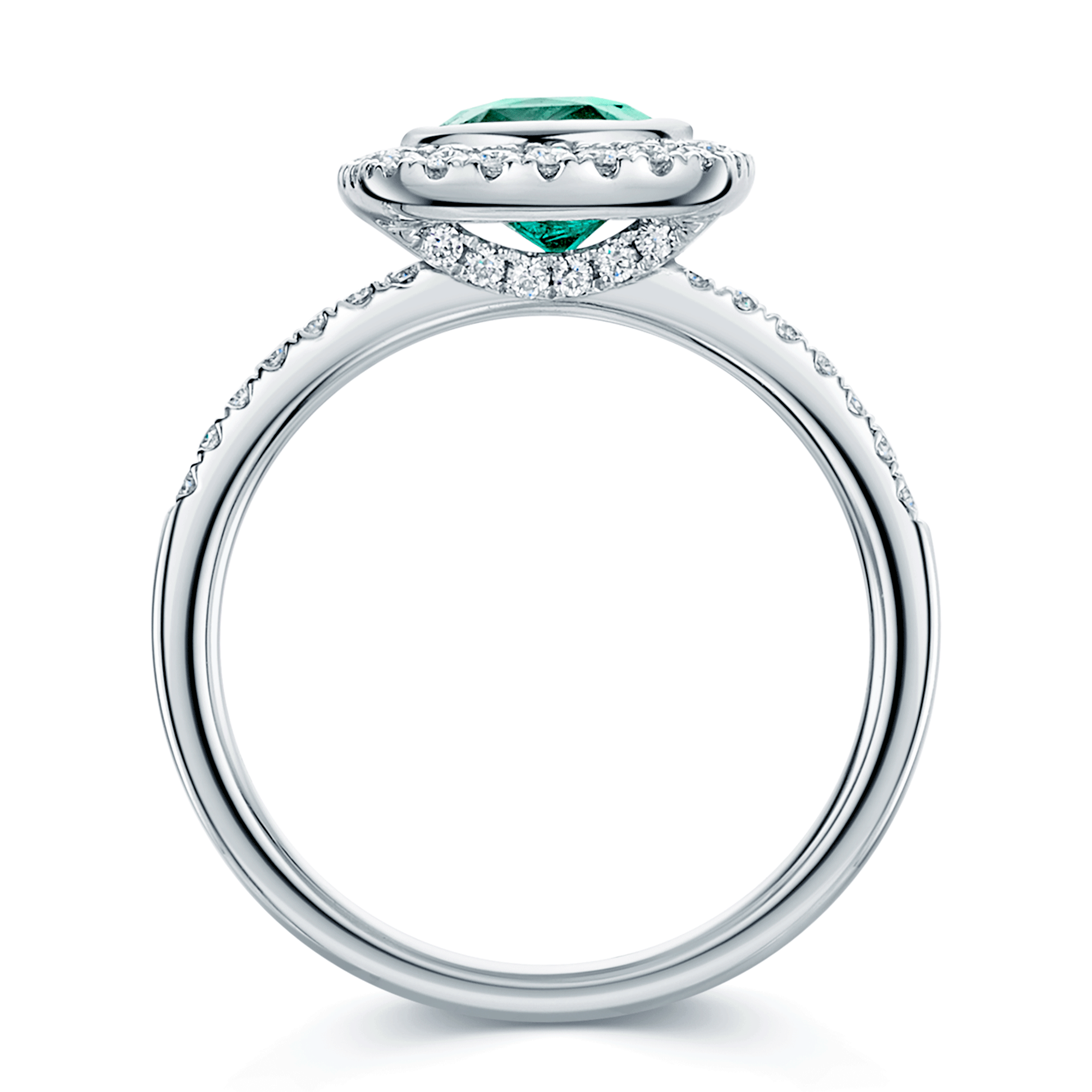 Platinum Cushion Cut Emerald And Diamond Halo Ring