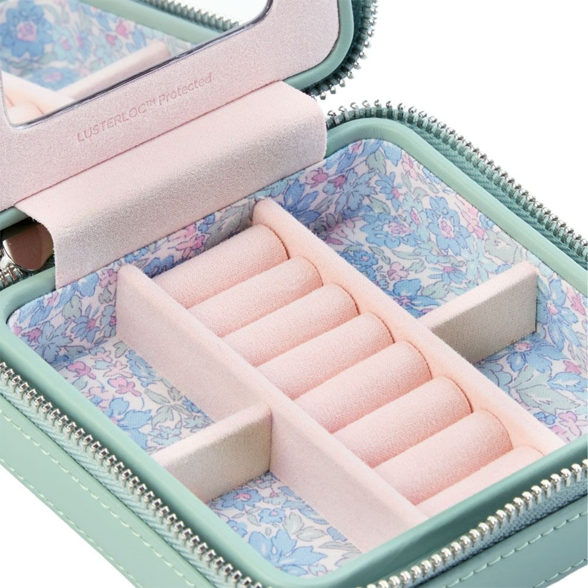WOLF x Liberty Green Julia Print Small Zip Jewellery Case