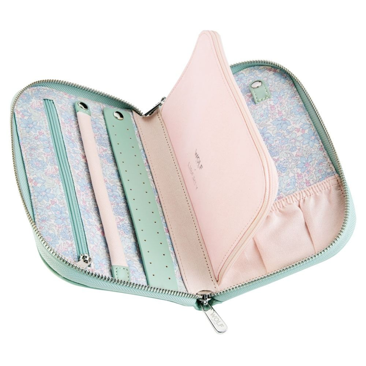 WOLF x Liberty Green Julia Print Travel Jewellery Portfolio
