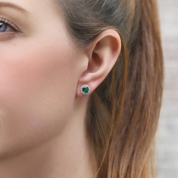 18ct White Gold Tsavorite Garnet And Diamond Round Cluster Stud Earrings