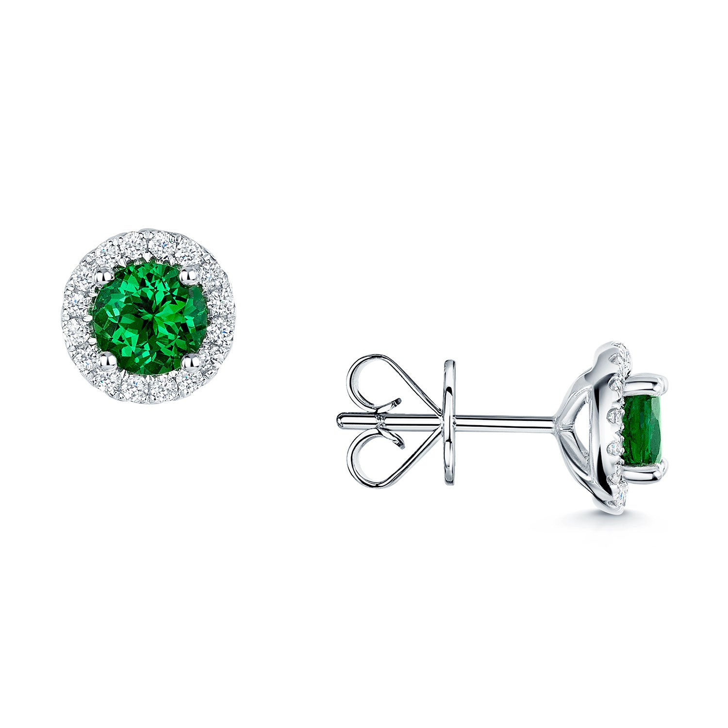 Berry's 18ct White Gold Tsavorite Garnet And Diamond Round Cluster Stud Earrings - Berry's Jewellers