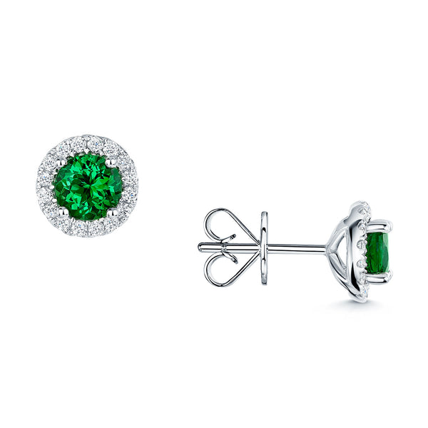 18ct White Gold Tsavorite Garnet And Diamond Round Cluster Stud Earrings