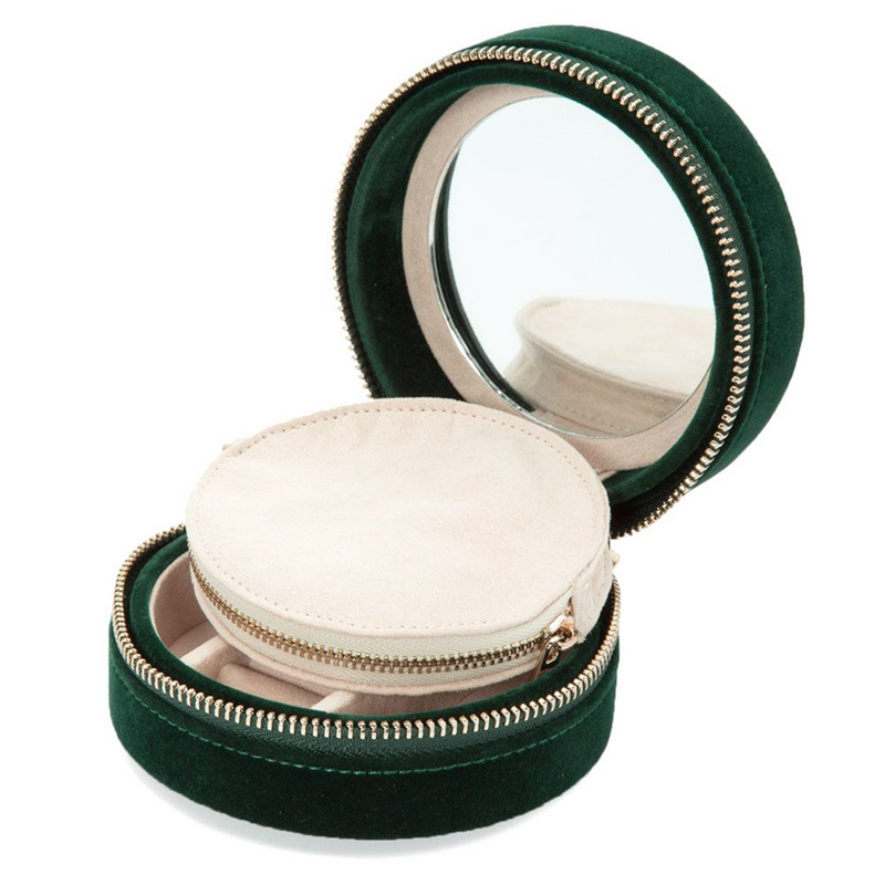 Zoe Forest Green Round Travel Jewellery Case
