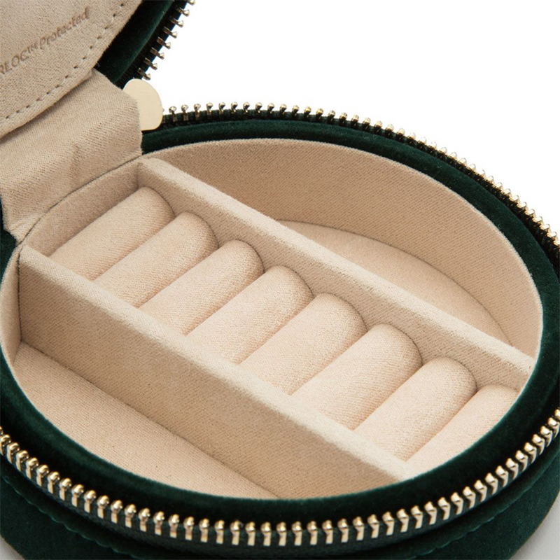 Zoe Forest Green Round Travel Jewellery Case