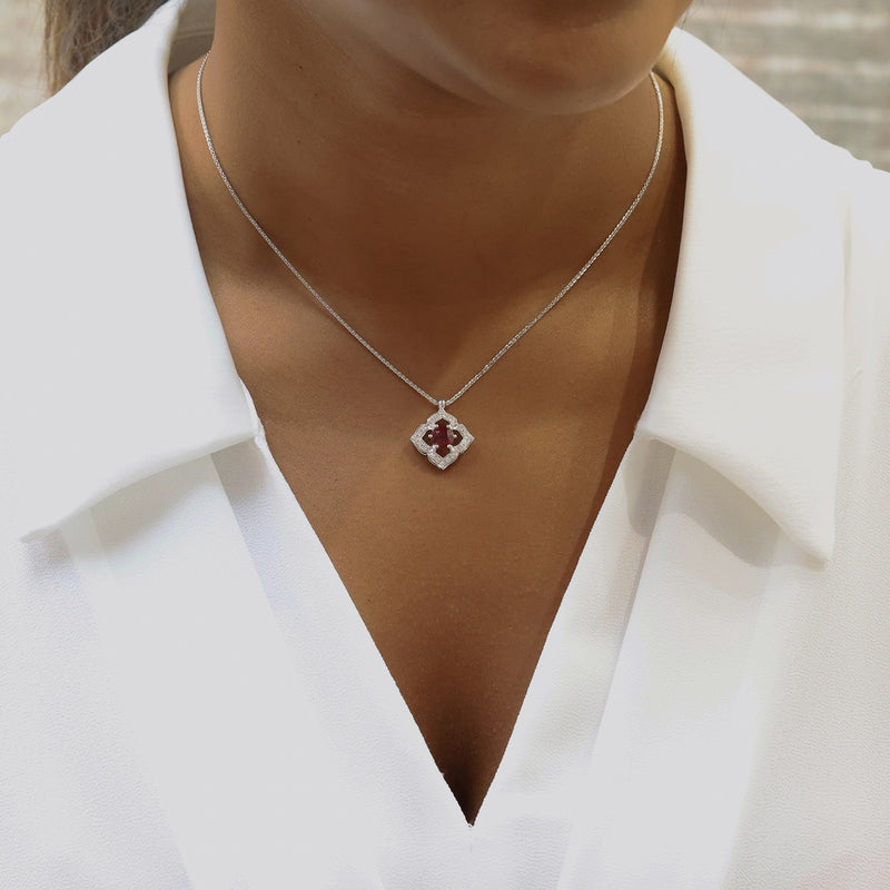 Berry's 18ct White Gold Vintage Style Ruby & Diamond Pendant - Berry's Jewellers