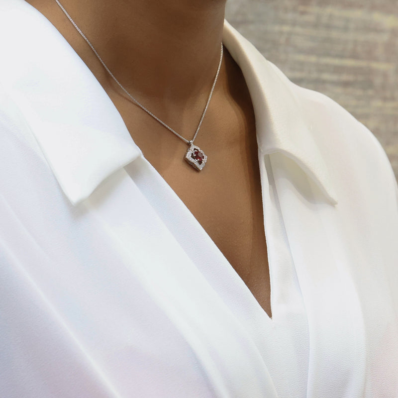 Berry's 18ct White Gold Vintage Style Ruby & Diamond Pendant - Berry's Jewellers