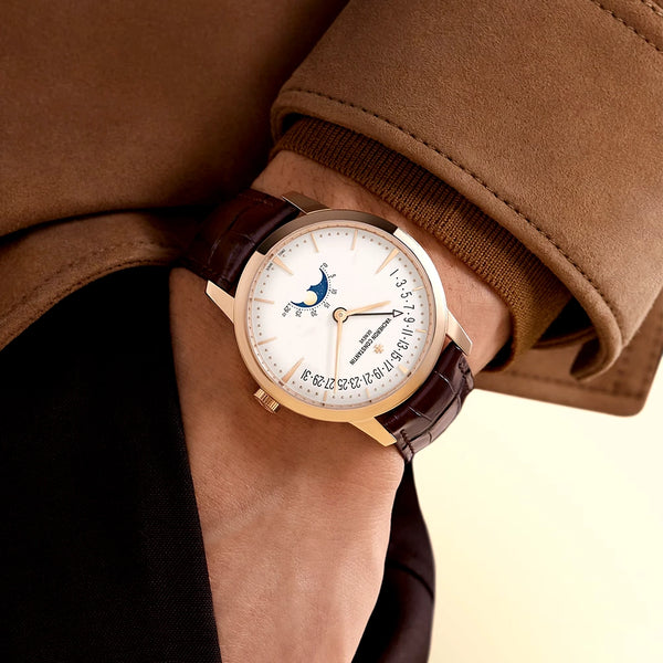 Vacheron Constantin Patrimony Moon Phase Retrograde Date 18ct Pink Gold Mens Watch - Berry's Jewellers