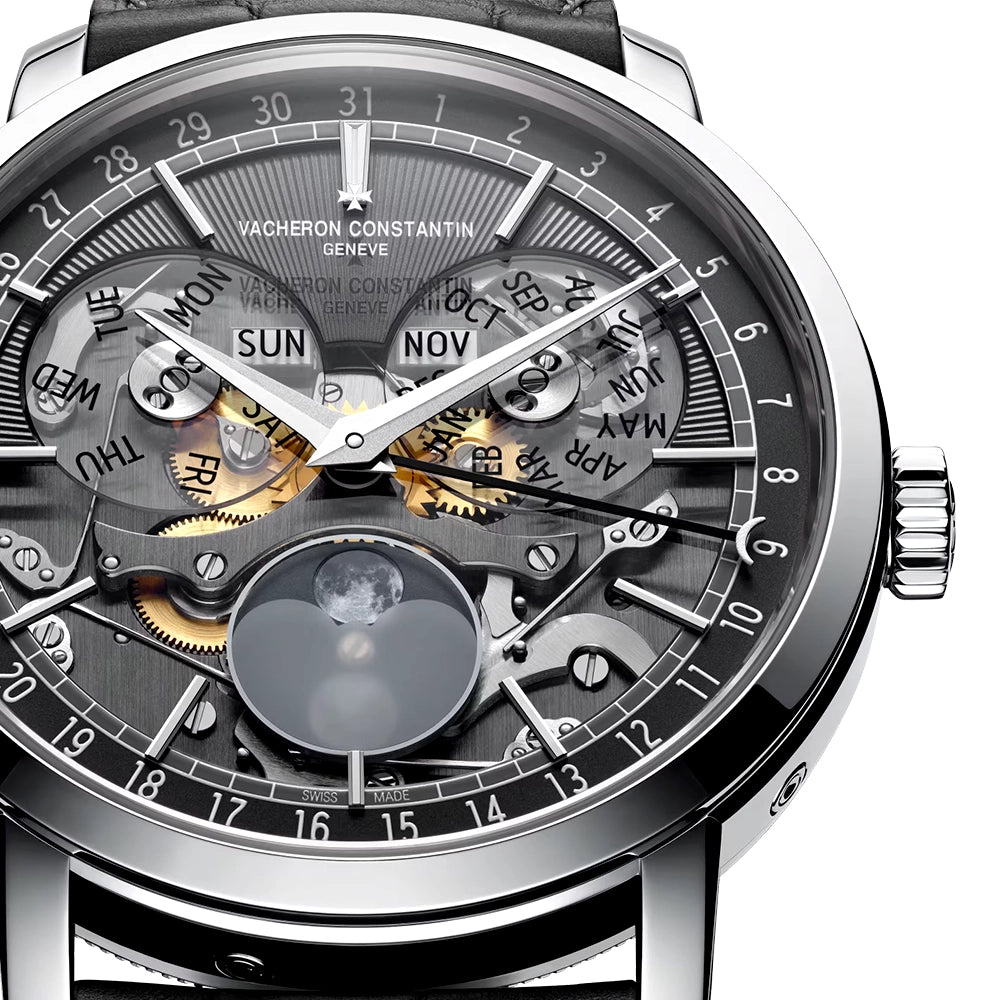 Vacheron Constantin Traditionnelle Complete Calendar Openface 18ct White Gold Strap Watch - Berry's Jewellers