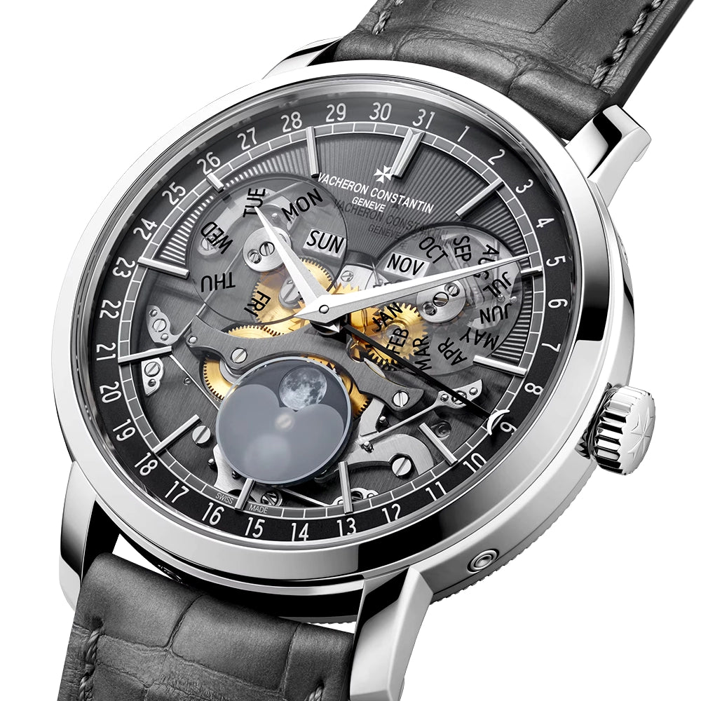 Vacheron Constantin Traditionnelle Complete Calendar Openface 18ct White Gold Strap Watch - Berry's Jewellers
