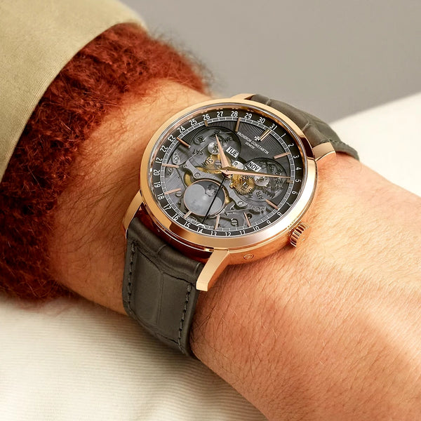 Vacheron Constantin Traditionnelle Complete Calendar Openface 18ct Pink Gold Strap Watch - Berry's Jewellers