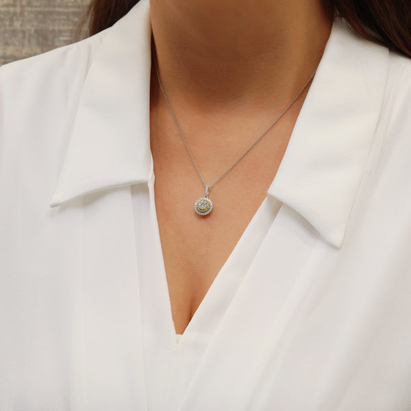 Berry's 18ct White Gold Diamond & Yellow Sapphire Halo Pendant - Berry's Jewellers