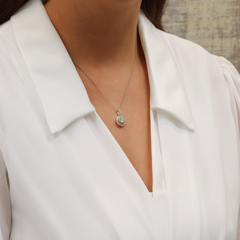 Berry's 18ct White Gold Diamond & Yellow Sapphire Halo Pendant - Berry's Jewellers