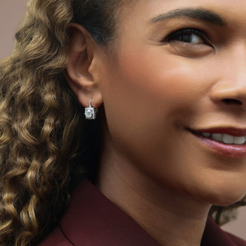 18ct White Gold Round Brilliant Cut Diamond Drop Earrings With A Vintage Diamond Surround