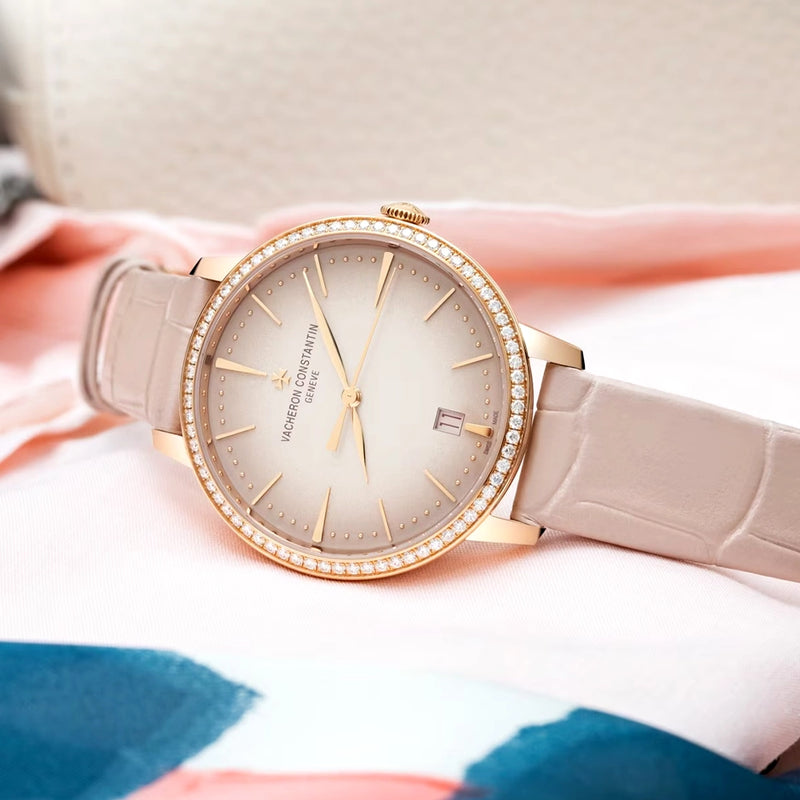 Vacheron Constantin Patrimony Self-Winding 36.5mm 18ct Pink Gold Diamond Bezel Strap Watch - Berry's Jewellers