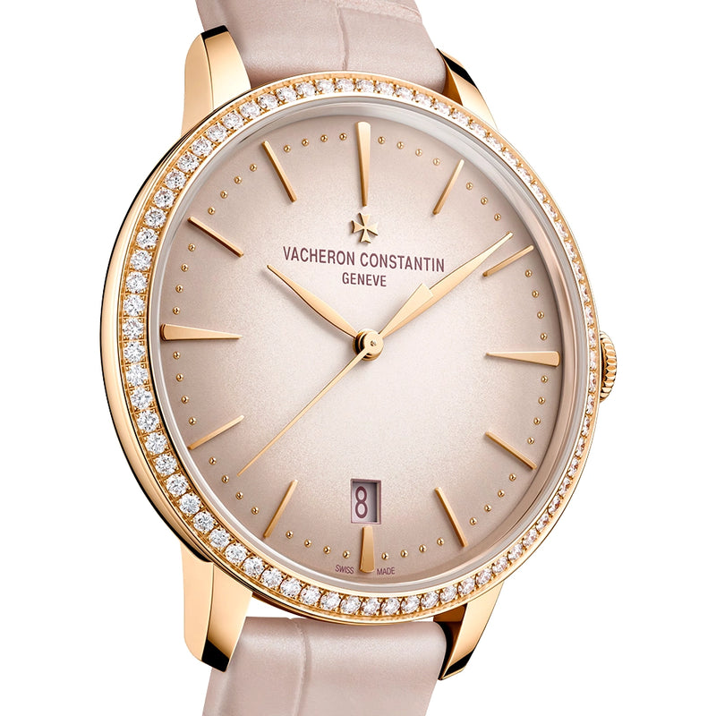 Vacheron Constantin Patrimony Self-Winding 36.5mm 18ct Pink Gold Diamond Bezel Strap Watch - Berry's Jewellers