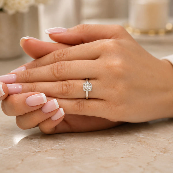 Platinum GIA Certificated Round Brilliant Cut Solitaire Diamond Halo Ring