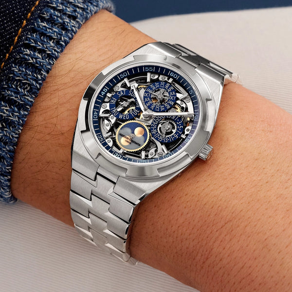 Vacheron Constantin Overseas Perpetual Calendar Ultra-Thin Blue Skeleton 18ct White Gold Watch - Berry's Jewellers