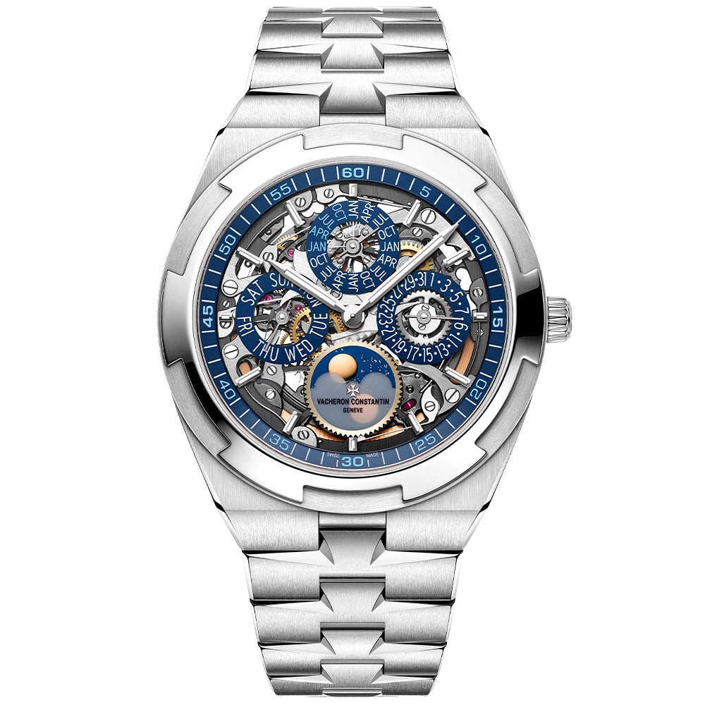 Vacheron Constantin Overseas Perpetual Calendar Ultra-Thin Blue Skeleton 18ct White Gold Watch - Berry's Jewellers