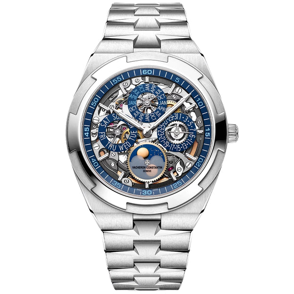 Vacheron Constantin Overseas Perpetual Calendar Ultra-Thin Blue Skeleton 18ct White Gold Watch - Berry's Jewellers
