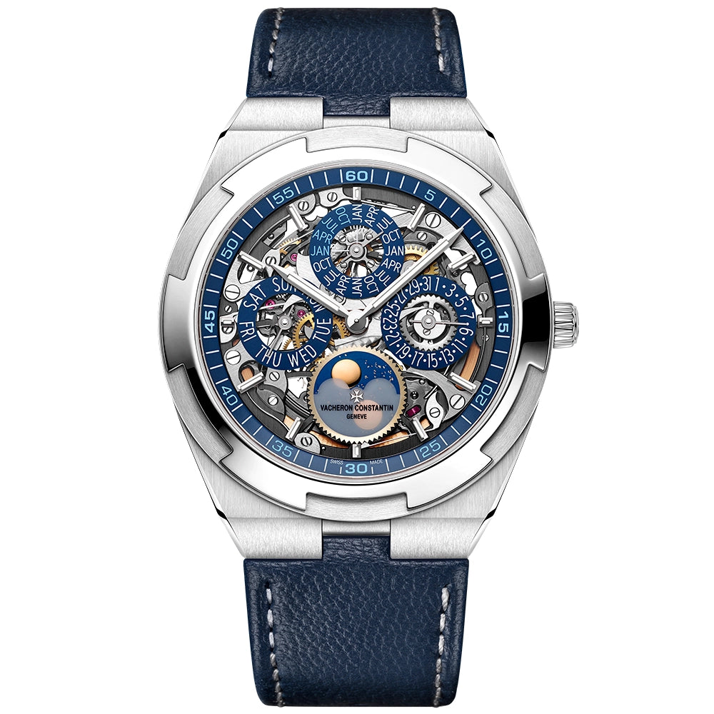 Vacheron Constantin Overseas Perpetual Calendar Ultra-Thin Blue Skeleton 18ct White Gold Watch - Berry's Jewellers