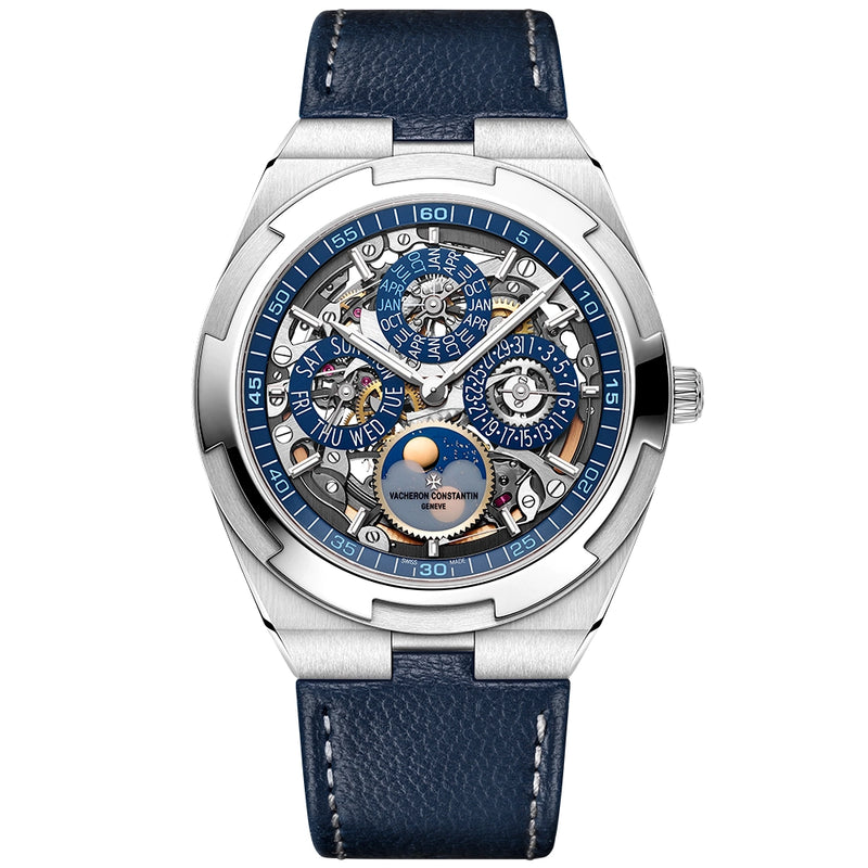 Vacheron Constantin Overseas Perpetual Calendar Ultra-Thin Blue Skeleton 18ct White Gold Watch - Berry's Jewellers