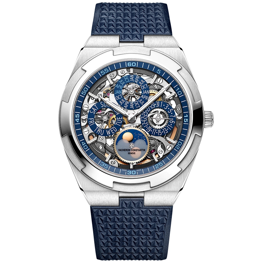 Vacheron Constantin Overseas Perpetual Calendar Ultra-Thin Blue Skeleton 18ct White Gold Watch - Berry's Jewellers