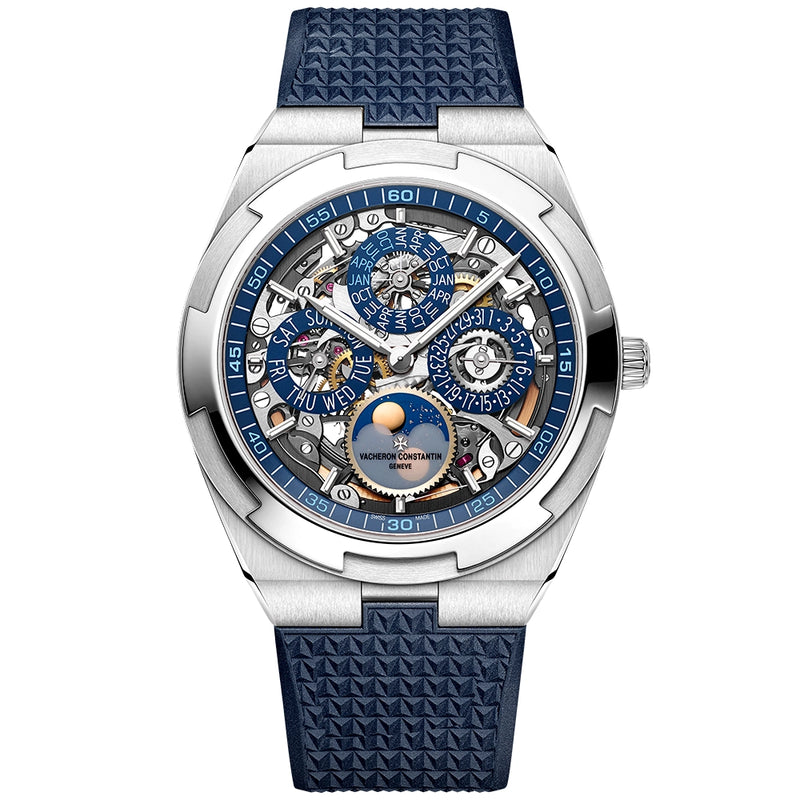 Vacheron Constantin Overseas Perpetual Calendar Ultra-Thin Blue Skeleton 18ct White Gold Watch - Berry's Jewellers