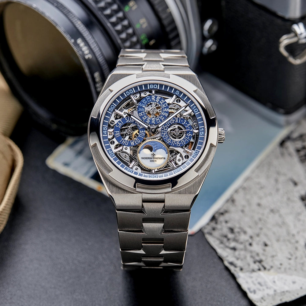 Vacheron Constantin Overseas Perpetual Calendar Ultra-Thin Blue Skeleton 18ct White Gold Watch - Berry's Jewellers