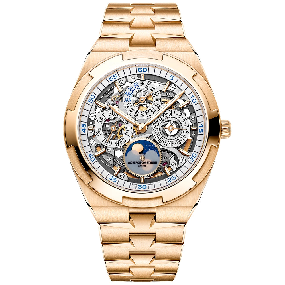 Vacheron Constantin Overseas Perpetual Calendar Ultra-Thin Silver Skeleton 18ct Pink Gold Watch - Berry's Jewellers