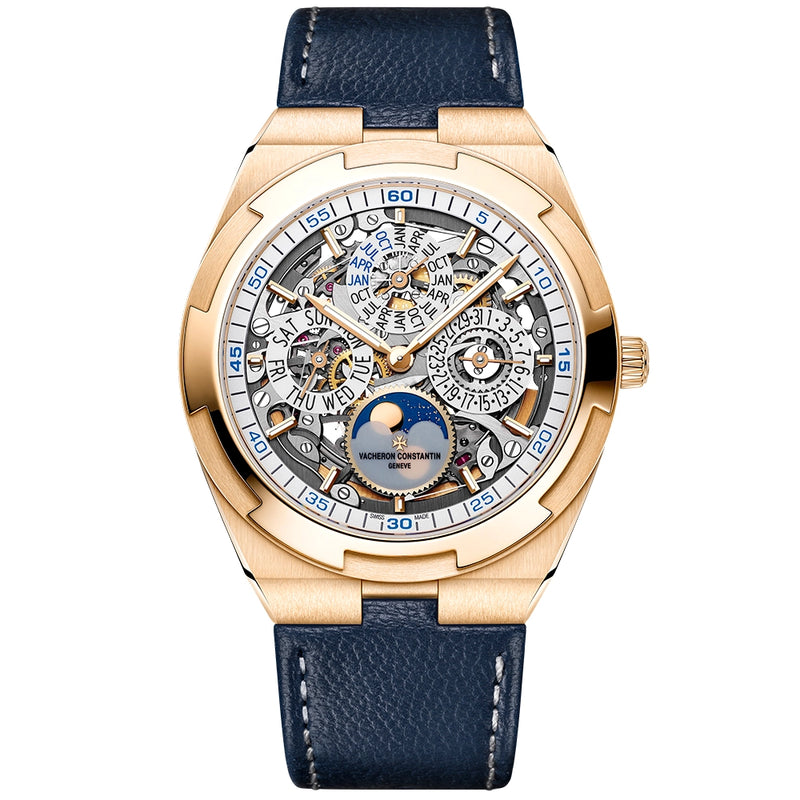 Vacheron Constantin Overseas Perpetual Calendar Ultra-Thin Silver Skeleton 18ct Pink Gold Watch - Berry's Jewellers