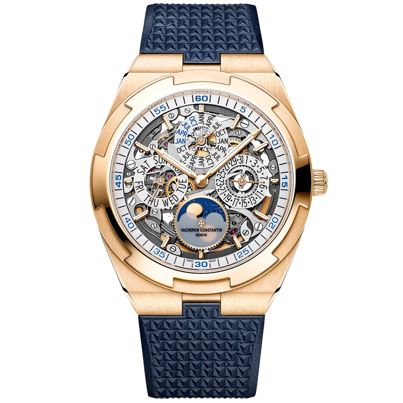 Vacheron Constantin Overseas Perpetual Calendar Ultra-Thin Silver Skeleton 18ct Pink Gold Watch - Berry's Jewellers