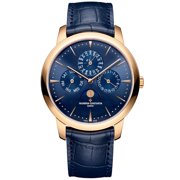 Vacheron Constantin Patrimony Perpetual Calendar 18ct Pink Gold Blue Dial Strap Watch - Berry's Jewellers