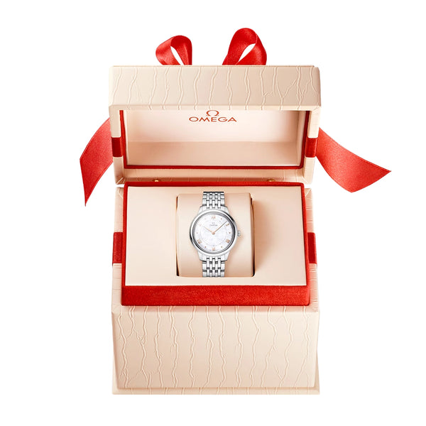 OMEGA De Ville Prestige 30mm White Mother of Pearl Dial Bracelet Watch - Berry's Jewellers
