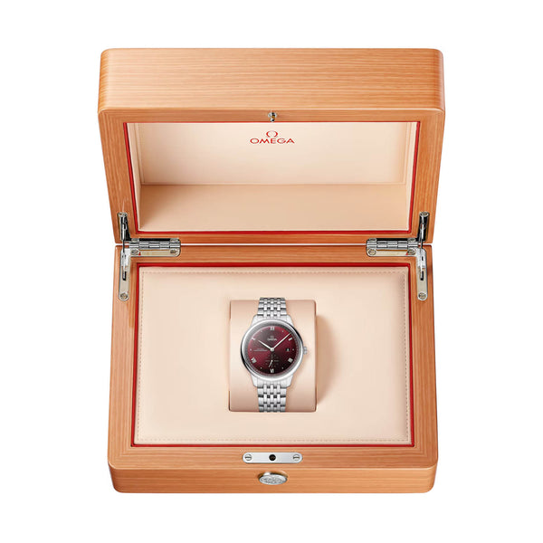 OMEGA De Ville Prestige Small Seconds 41mm Red Dial Automatic Bracelet Watch - Berry's Jewellers