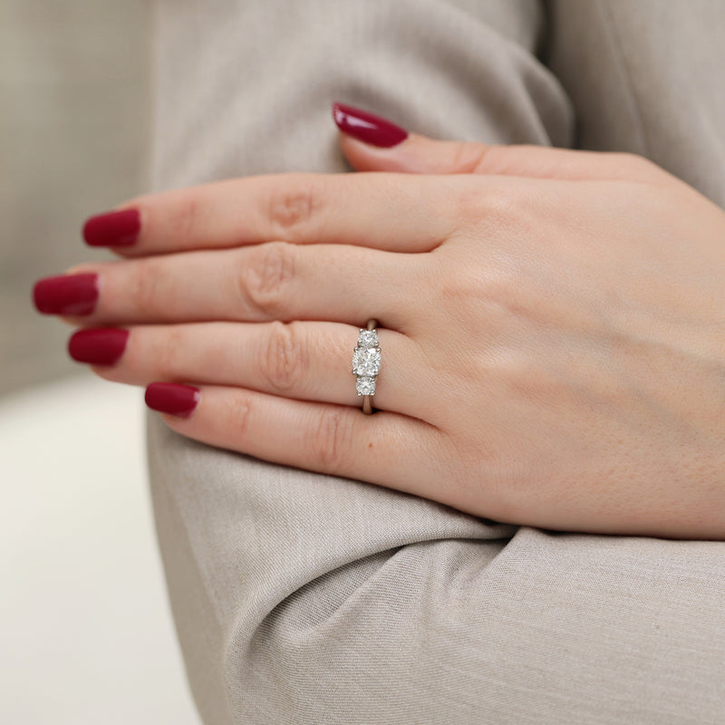 Berry's Platinum Cushion & Round Brilliant Cut Diamond Trilogy Ring - Berry's Jewellers