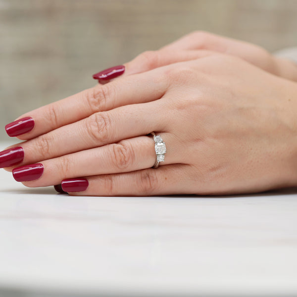 Platinum Cushion & Round Brilliant Cut Diamond Trilogy Ring