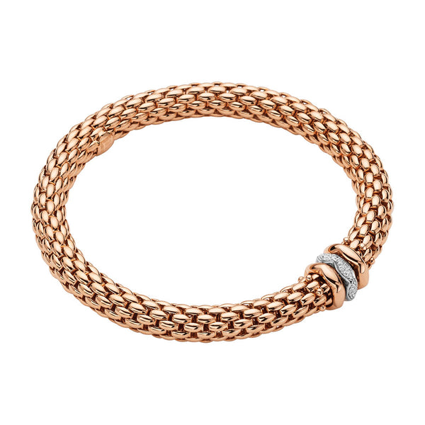 FOPE Love Nest 18ct Rose Gold Bracelet With Diamond & Polished Shaped Rondels - Berry's Jewellers