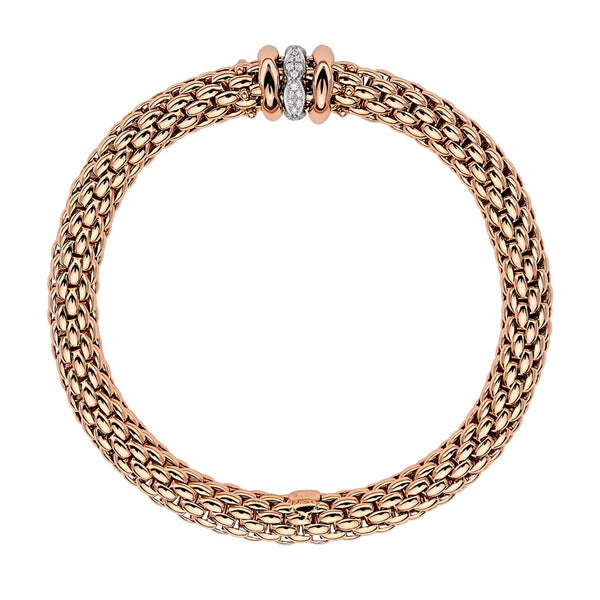 FOPE Love Nest 18ct Rose Gold Bracelet With Diamond & Polished Shaped Rondels - Berry's Jewellers