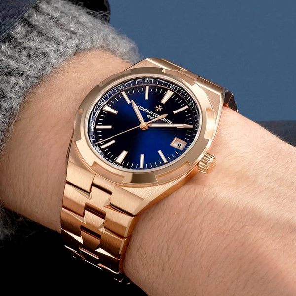 Vacheron Constantin Overseas Self-Winding 18ct Pink Gold Blue Dial Mens Bracelet Watch - Berry's Jewellers