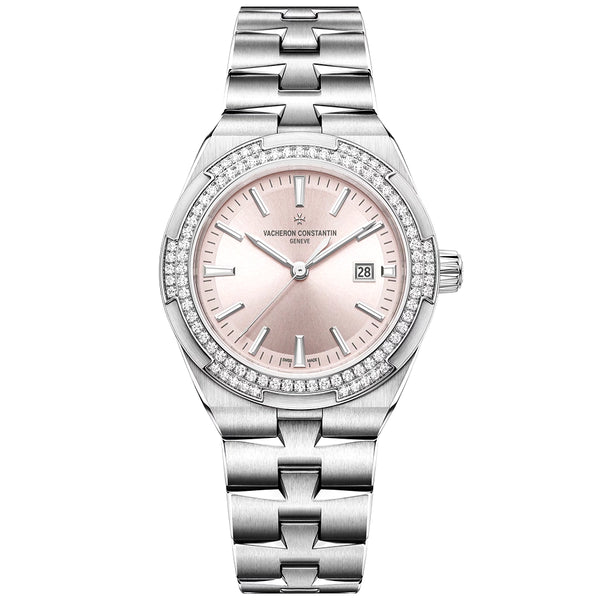Vacheron Constantin Overseas Self-Winding 35mm Sunburst Pink Dial Ladies Bracelet Watch - Berry's Jewellers