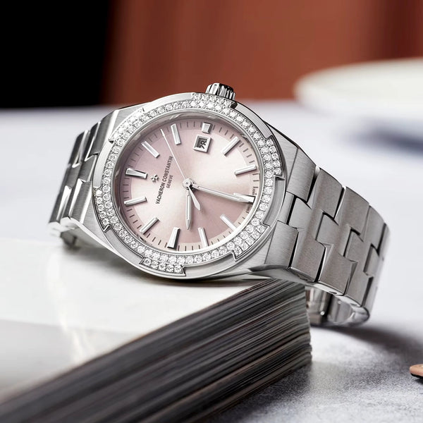 Vacheron Constantin Overseas Self-Winding 35mm Sunburst Pink Dial Ladies Bracelet Watch - Berry's Jewellers