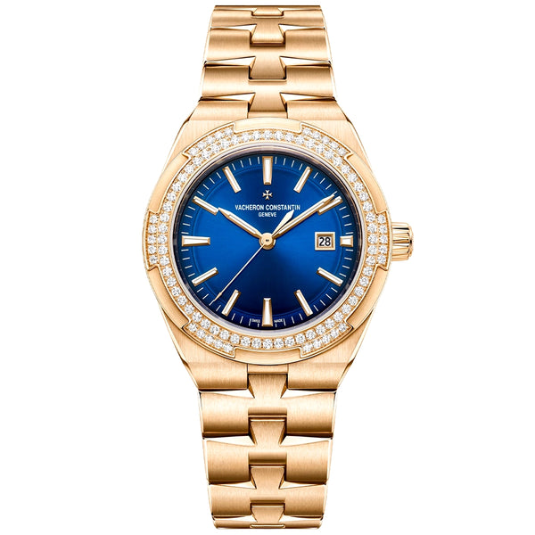 Vacheron Constantin Overseas Self-Winding 35mm 18ct Pink Gold Blue Dial Bracelet Watch - Berry's Jewellers
